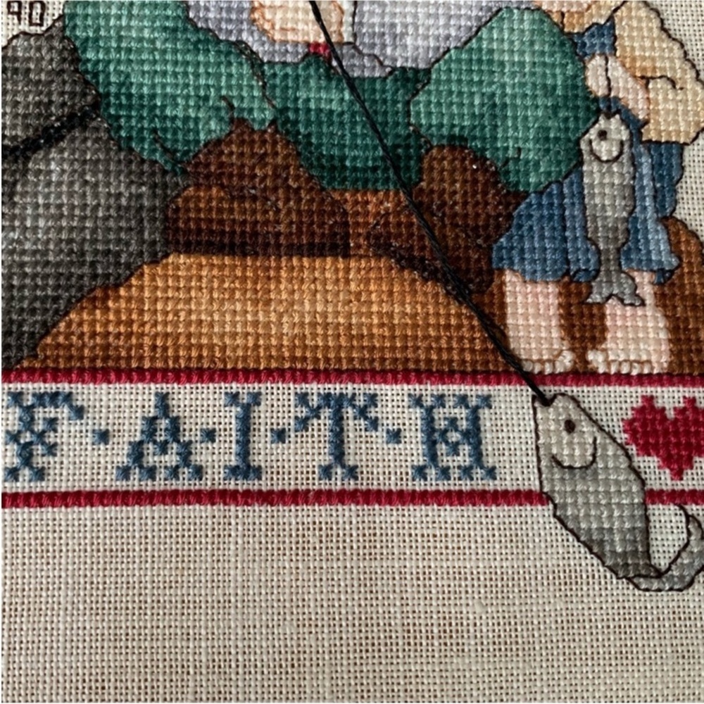 Framed Cross-Stitch Embroidered Wall Art Faith - Picture 5 of 11